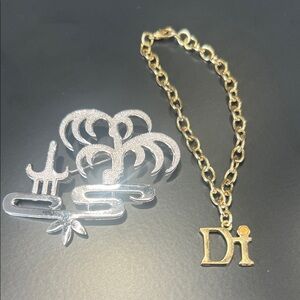 Gold Chain Bracelet with Silver Palm Tree Brooch